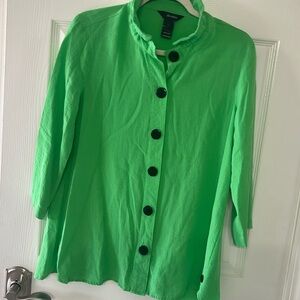 Ali Miles Kelly Green wired collar Button tunic  Down Top S lagenlook rayon airy